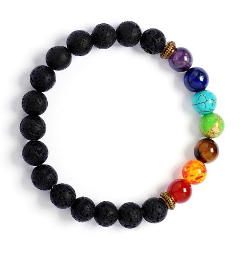 Chakra 7 Gemstone Calming Lava Bracelet