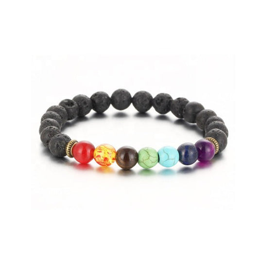 Chakra 7 Gemstone Calming Lava Bracelet